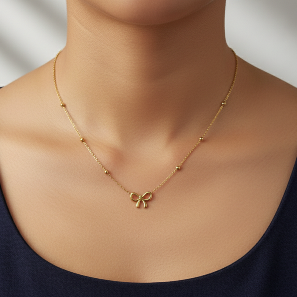 Delicate Golden Ribbon Bow Necklace anti-tarnish
