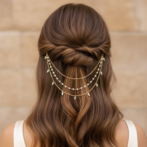 Golden Beaded Three-Tier Hairchain