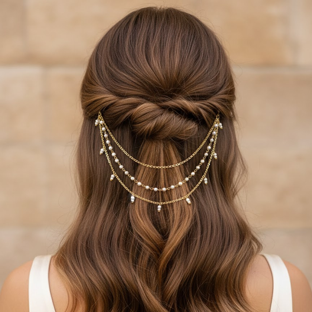 Golden Beaded Three-Tier Hairchain