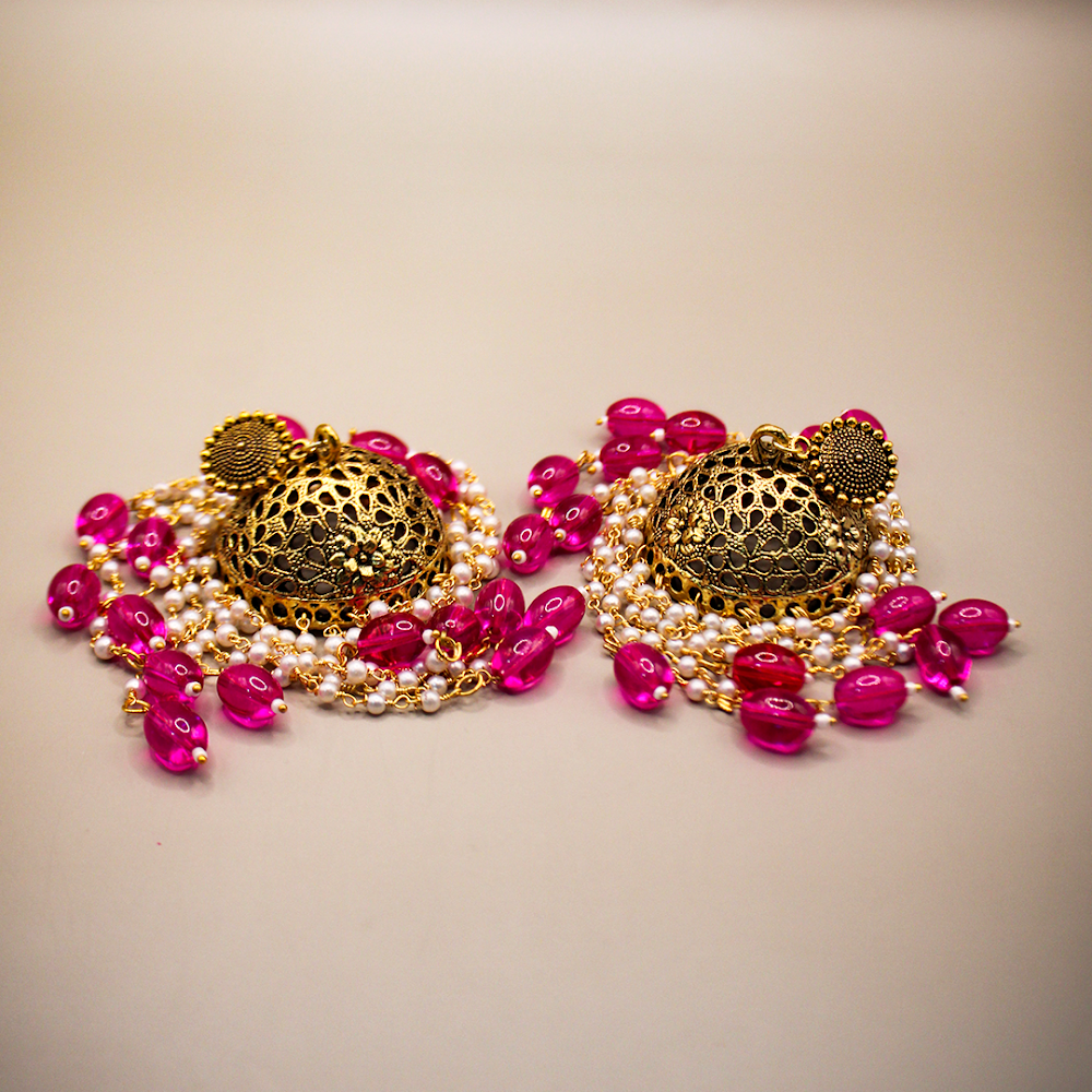 Rani Pink Heavy Jhumka Earrings