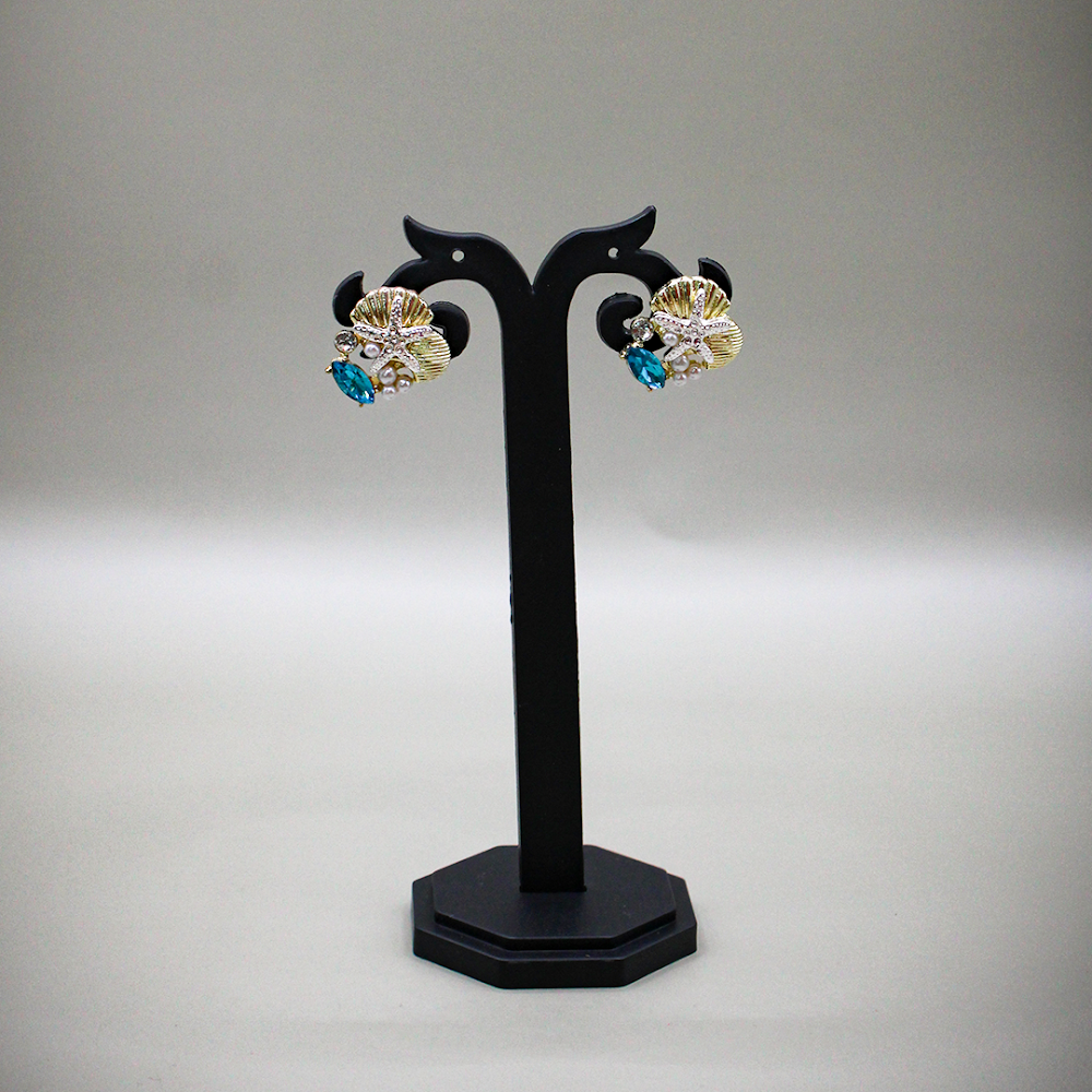 Aqua Seashell Mixed-Finish Stud Earrings