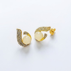Golden Pearl Curve Stud Earrings