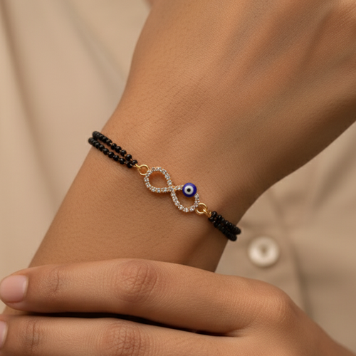 Golden-Black Evil Eye Infinity Loop Mangalsutra Bracelet