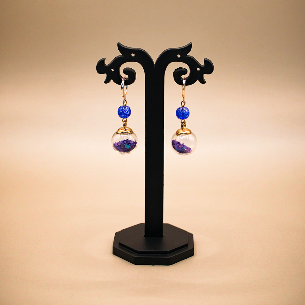 Crystal Ball With Blue Sparkle Dangle Earrings