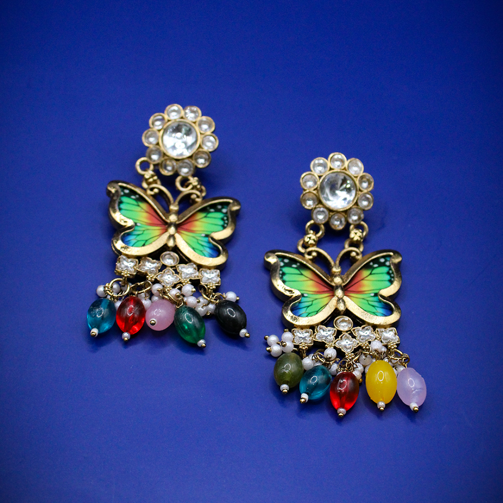 Rainbow Butterfly Enamel Drop Earrings