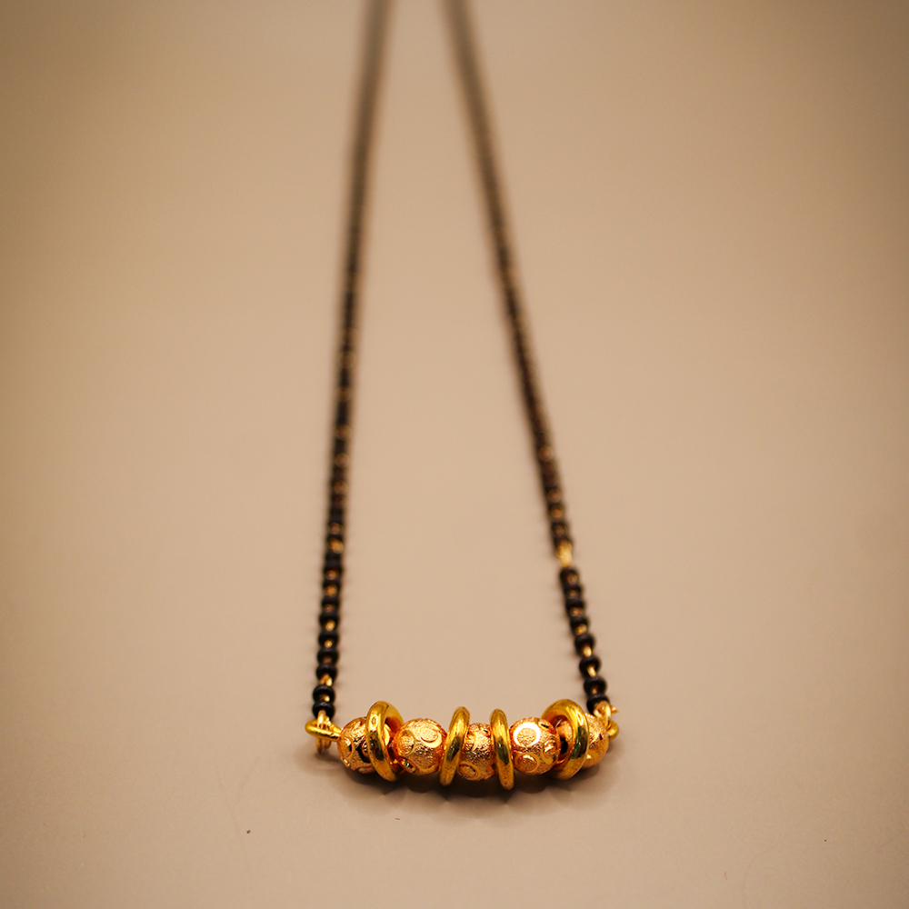 Golden Black Round Beads Mangalsutra