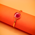 Gilded Round Pink Floral Resin Cuff Bracelet
