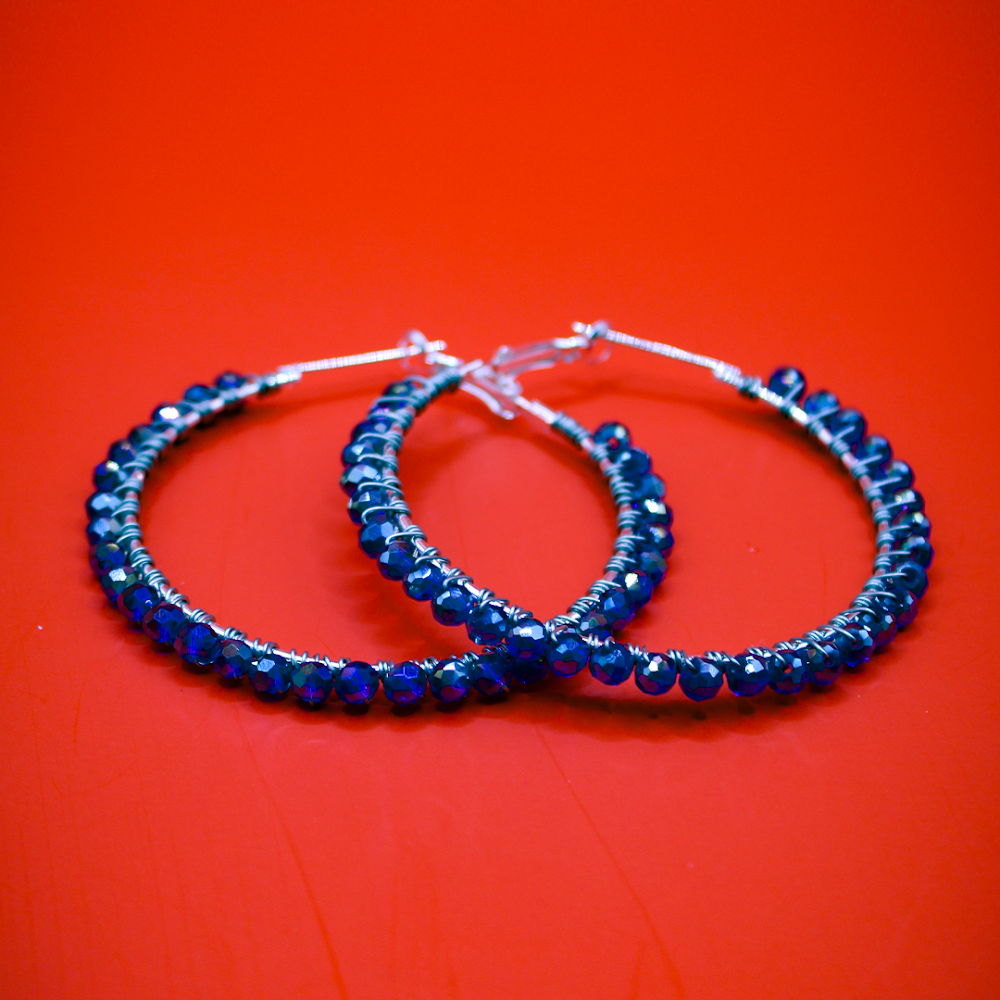 Indigo Beaded Hoop Earrings
