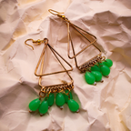 Triangular Dangle Earrings With Green Beads