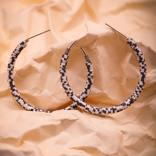 White-Black Mosaic Hoop Earrings