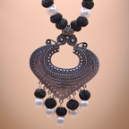 Chandra-Shab Silver-Oxidised Black Thread Jewellery Set