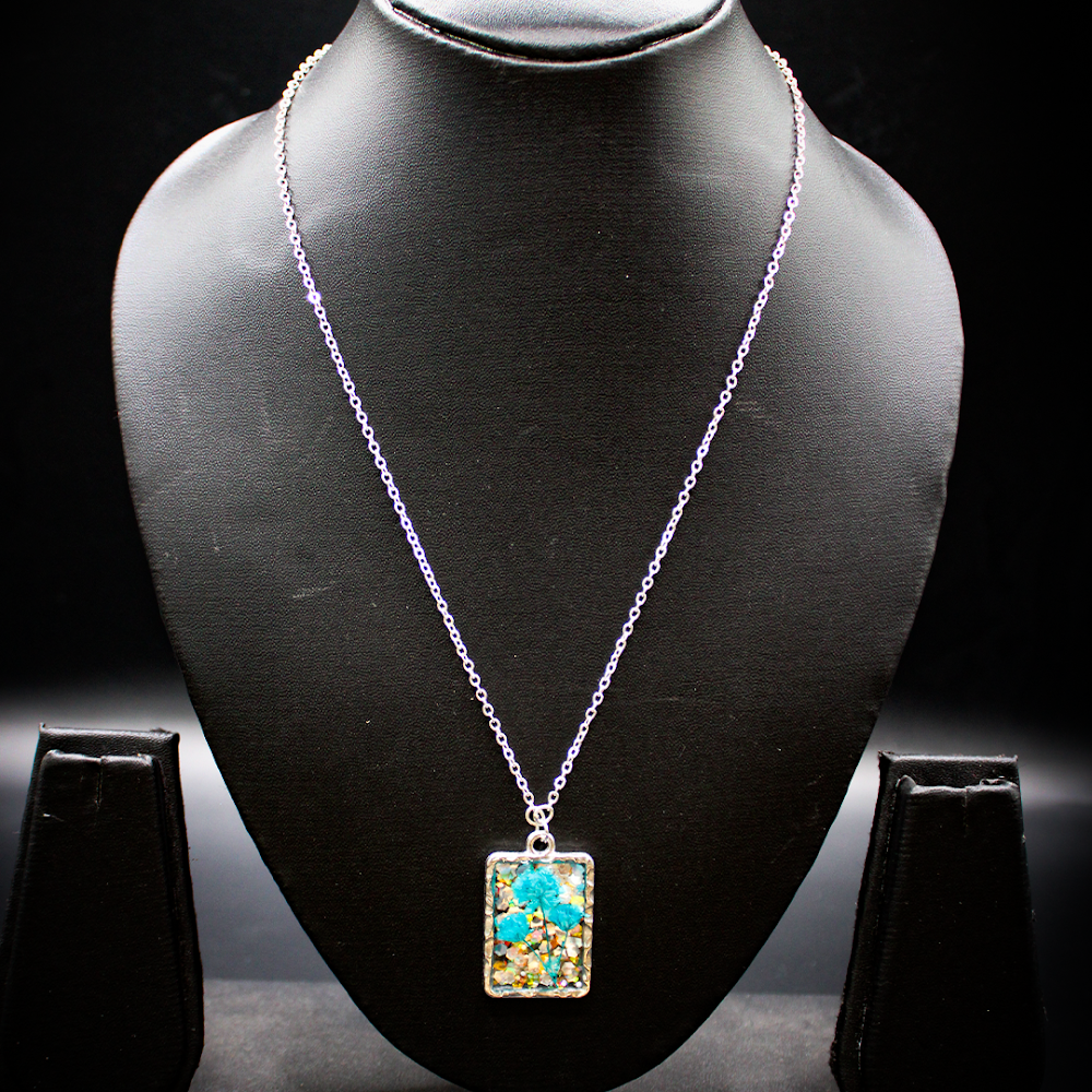 Teal Flora Sparkle Resin Pendant