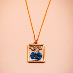 Azure Bloom Resin Rectangle Pendant