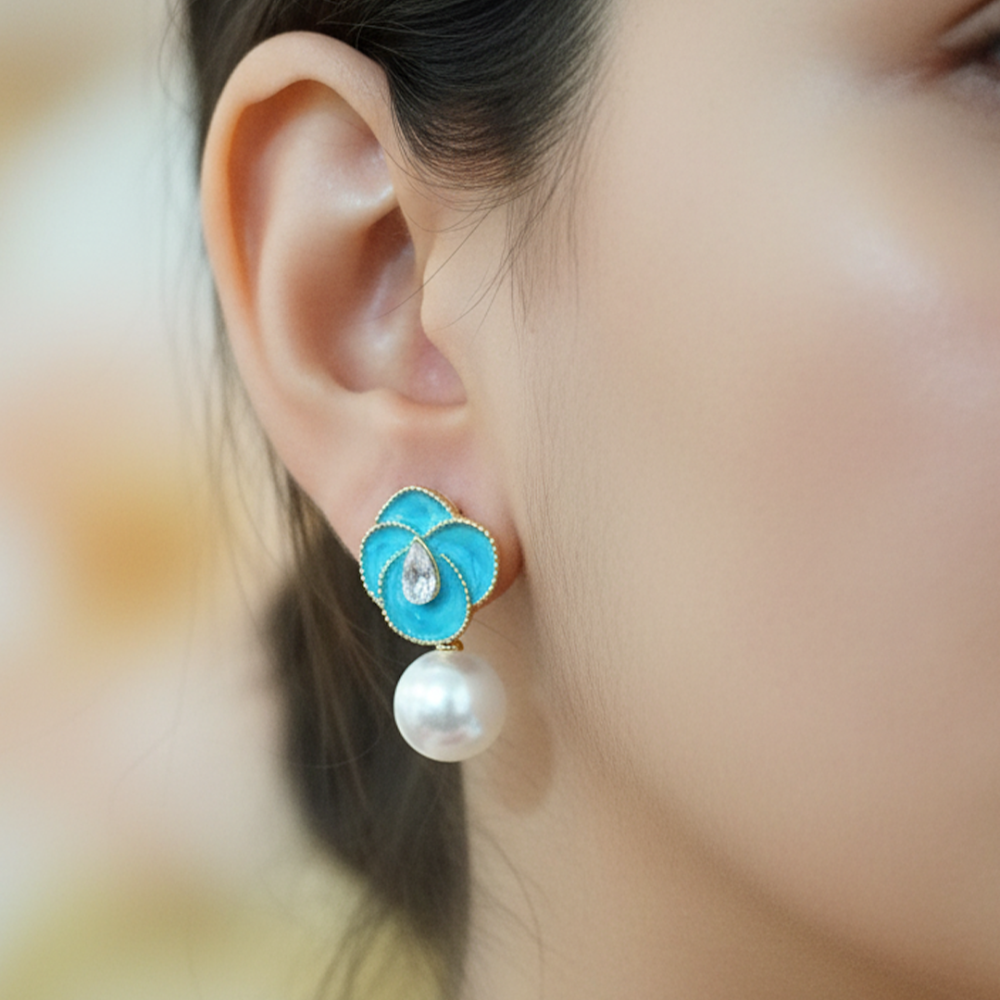 Sky Flower Pearl Stud Earrings