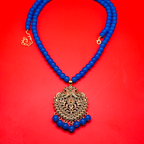 Neelam Mor Gold Drop Pendant  long Necklace