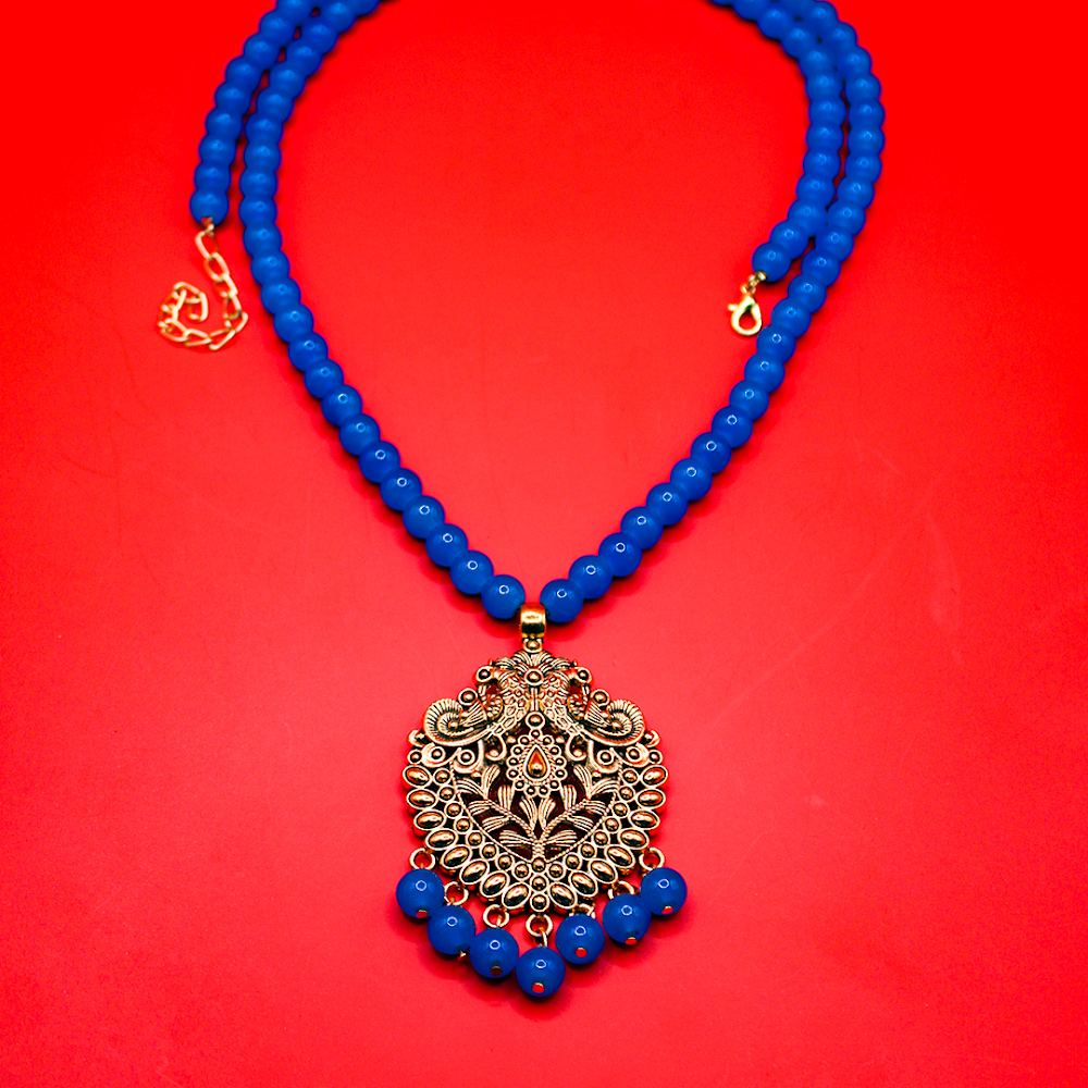 Neelam Mor Gold Drop Pendant  long Necklace