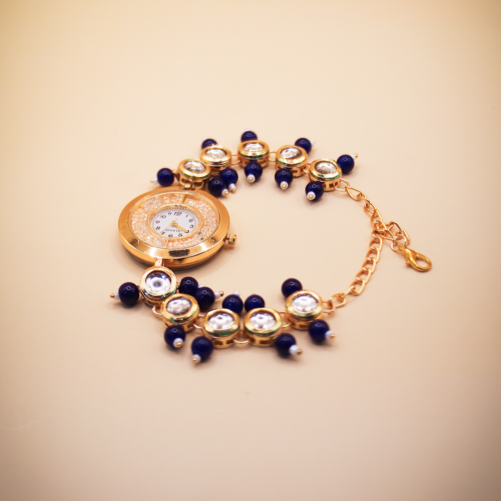 Midnight Blue Regal Kundan Bracelet Watch