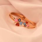 Evil Eye Colored Flowers Golden Cuff Bracelet
