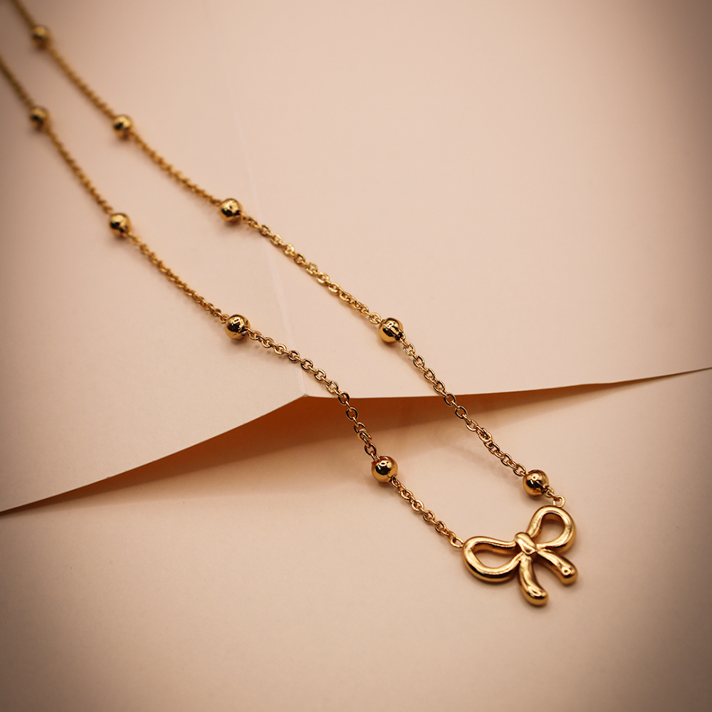 Delicate Golden Ribbon Bow Necklace anti-tarnish