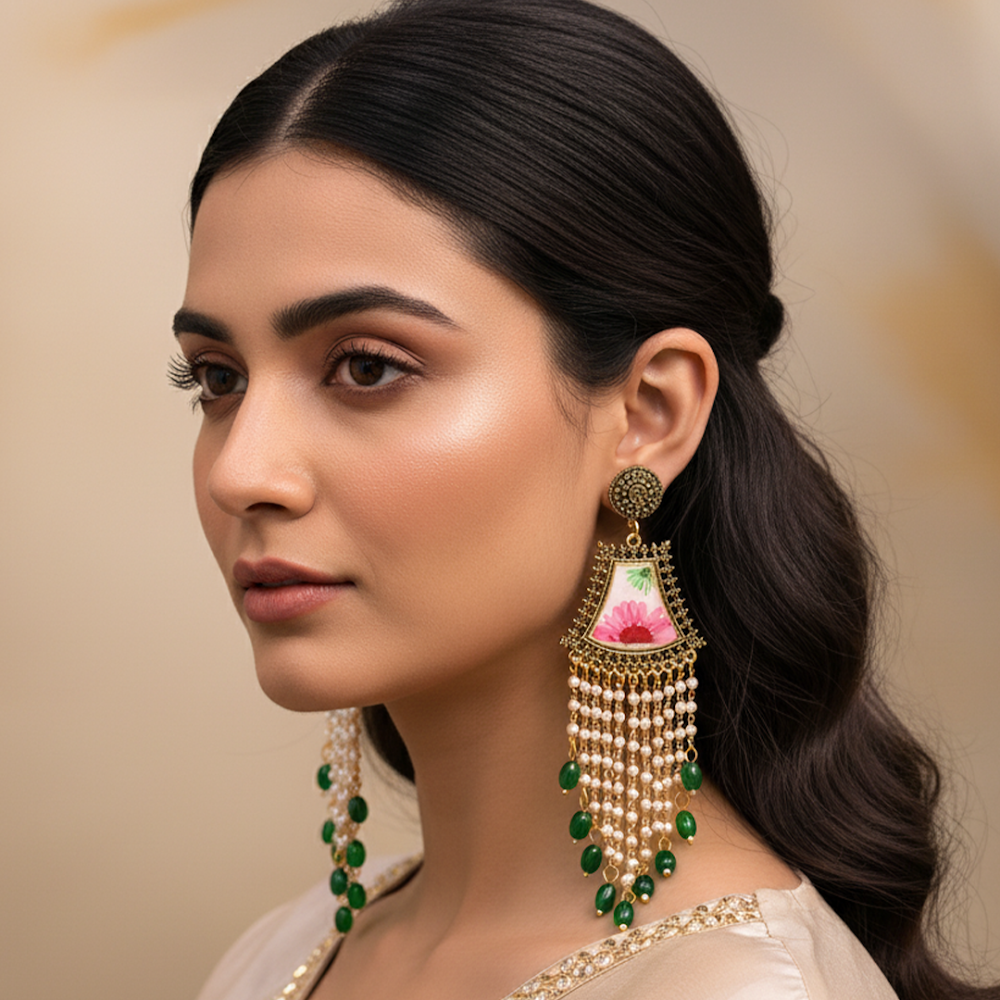 Mughal Pink Floral Jhumka Earrings