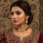 Royal Kundan Orange Hexagon Choker Set