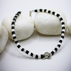 Tortoise Charm Black-White Beaded Anklets
