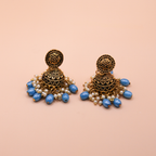 Royal Blue Beaded Jhumka Earrings