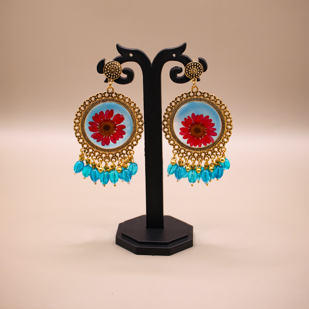 Ruby Bloom Azure Jhumka Earrings