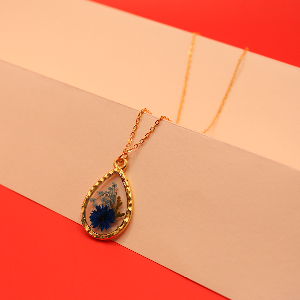 Azure Bloom Resin Teardrop Pendant