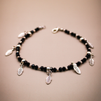Leaf Charms Silver-Black Beaded Anklets
