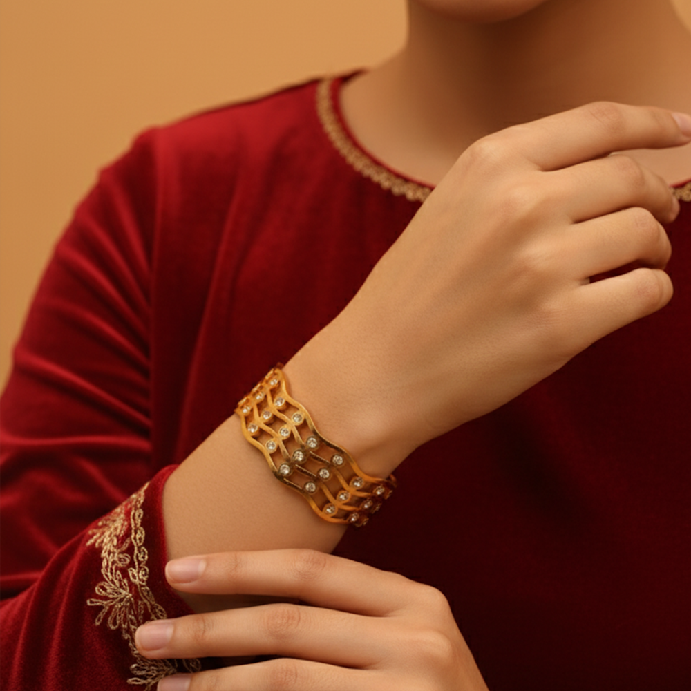 Glimmering Wave Golden Cuff Bracelet