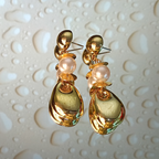 Contemporary Golden Pebble & Pearl Dangle Earrings
