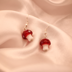 Miniature Red Mushroom Drop Dangle Earrings