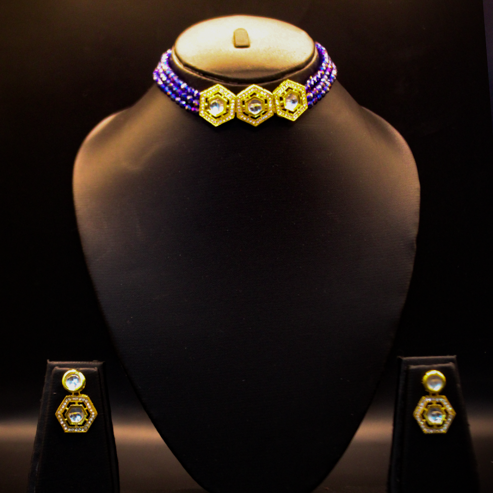 Royal Kundan Indigo Hexagon Choker Set