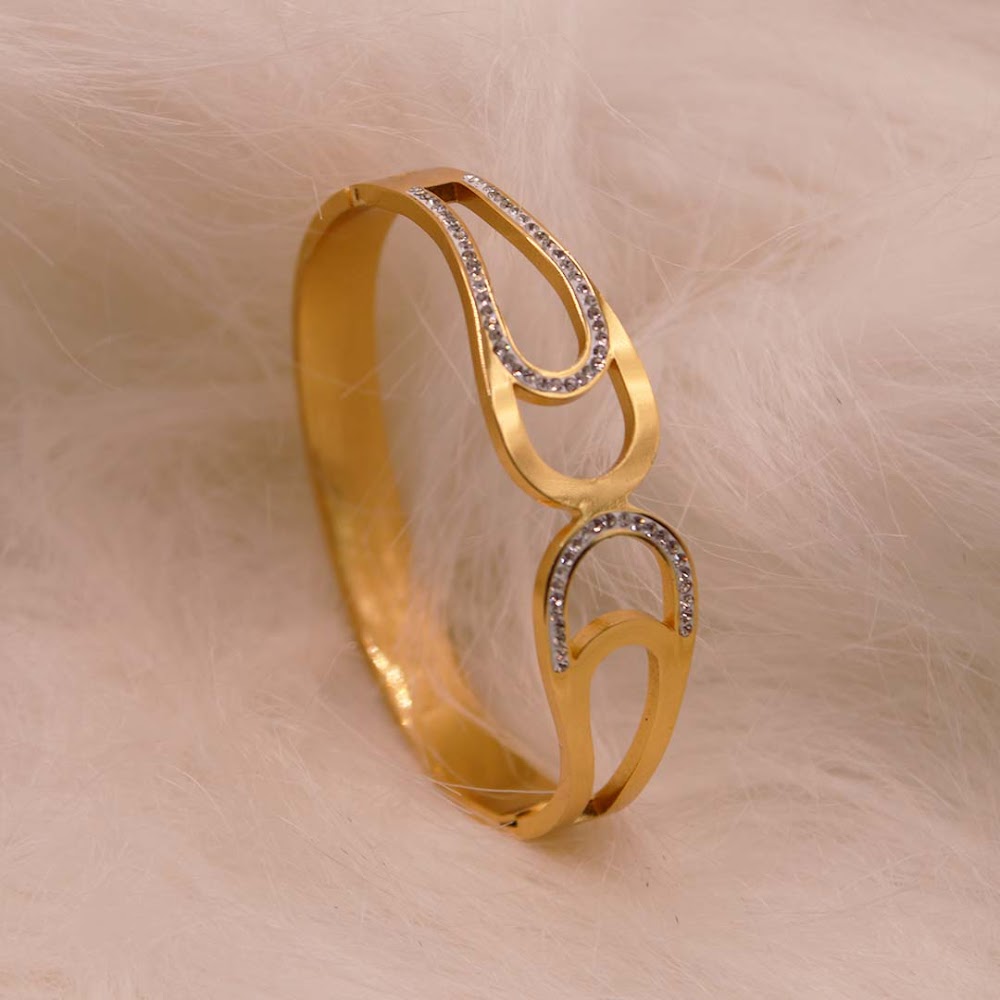 Pave Teardrop Golden Cuff Bracelet