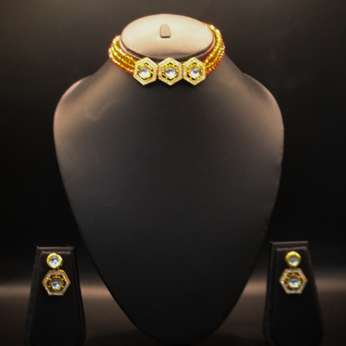 Royal Kundan Orange Hexagon Choker Set