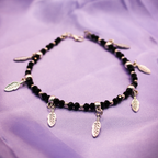 Leaf Charms Silver-Black Beaded Anklets