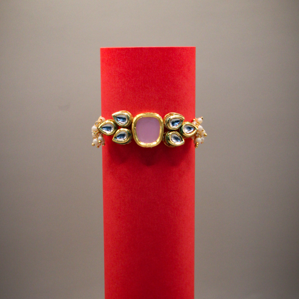 Pink Moti Cluster Kundan Bracelet