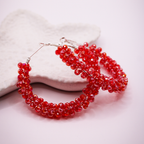 Red Beaded Hoop Earrings