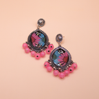 Pink & Blue Bloom Jhumka Earrings
