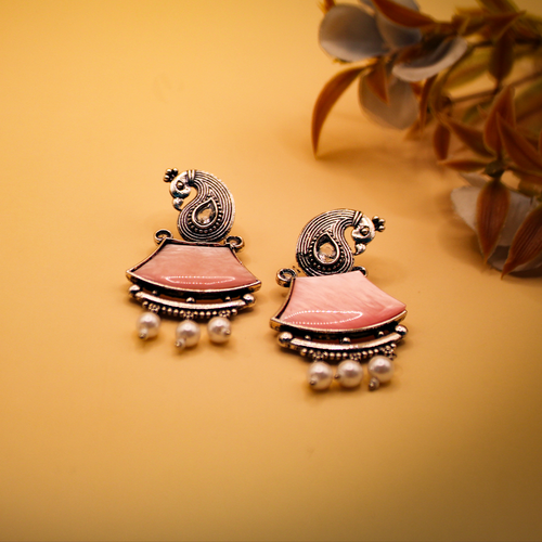 Blush Peacock Oxidized Dangle Earrings