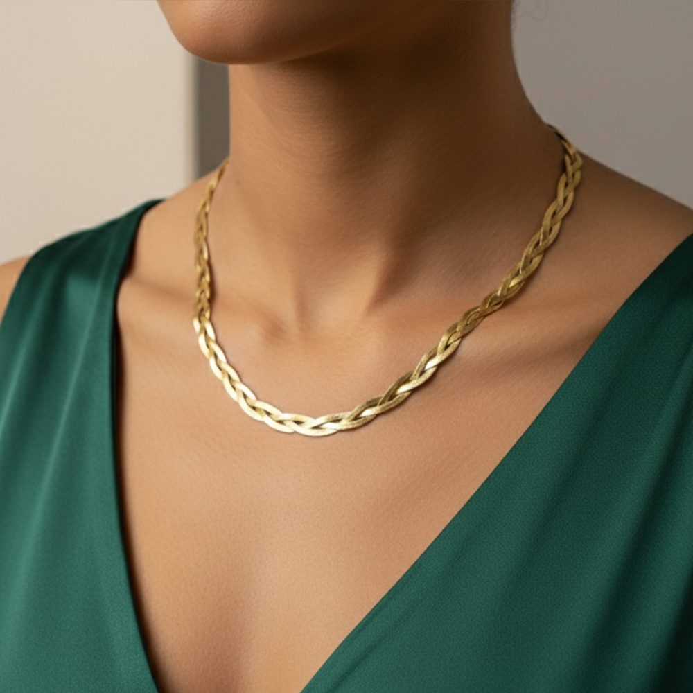 Lustrous Golden Braided Chain Necklace anti-tarnish