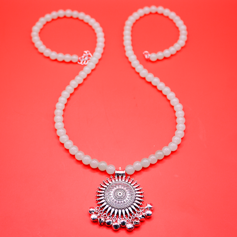 Mint Ghungroo Mandala Pendant long Necklace