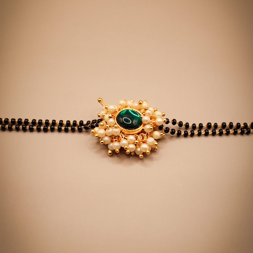 Golden-Black Green Stone Mangalsutra Bracelet