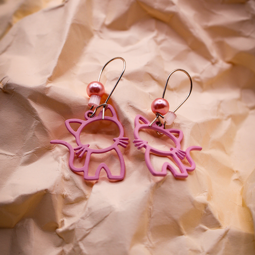 Pink Cat Dangle Earrings
