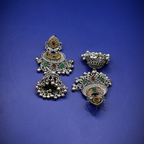 Dual Tone Half-Moon Temple Antique Jhumka Earrings