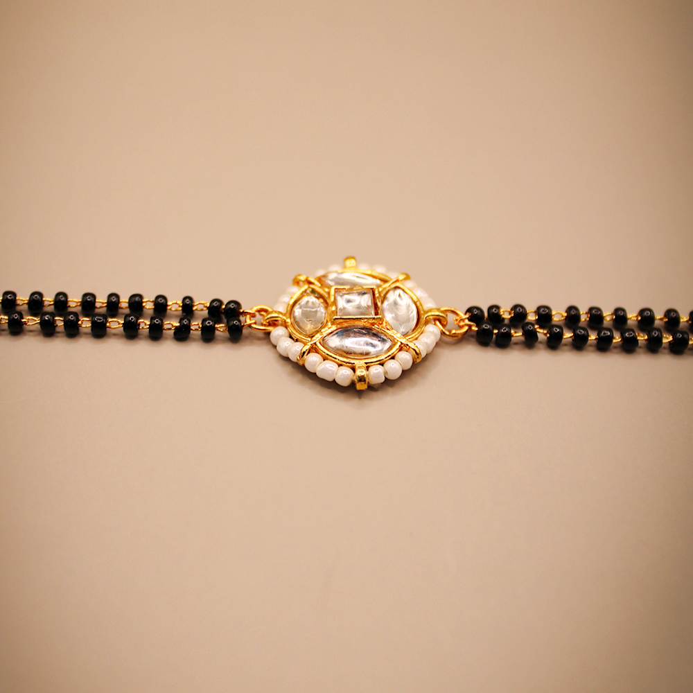 Golden-Black Rounded Square Mangalsutra Bracelet