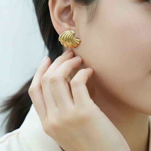 Golden Aura Shell Stud Earrings