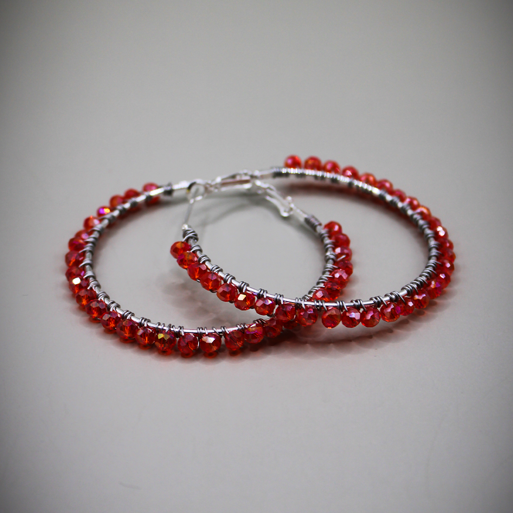 Orange Beaded Hoop  Earrings