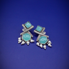 Teal Geometric Cluster Oxidized Dangle Earrings